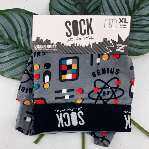 Sock It To Me Gray Black Science Genius Tech Atom Stretch Novelty Boxer Brief - Picture 1 of 7